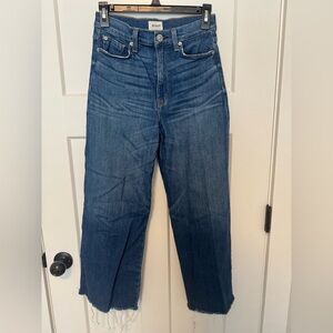 Hudson high rise crop wide leg raw hem jeans